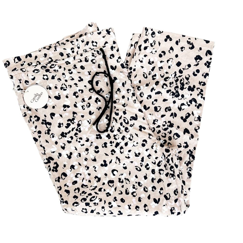 Camila Coelho Wren Linen Blend Leopard Print Pants Sz XL